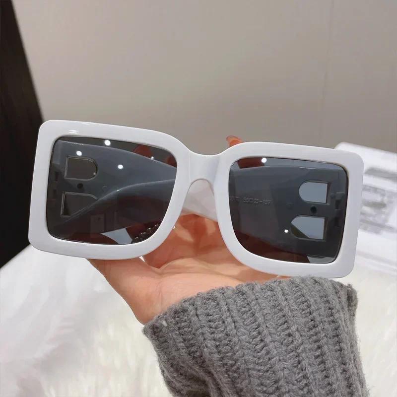 New Large Frame B Letters Sunglasses Women Luxury Brand Retro Square Metal Sun Glasses Men Fashion Gradient Shades Lady Eyewear