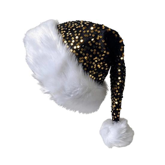Christmas Decoration for Holiday Events Sparkly Santa Hat Women Men, Glitter Sequin with White Fluffy Trim Gift Friends Family And Pom Pom,