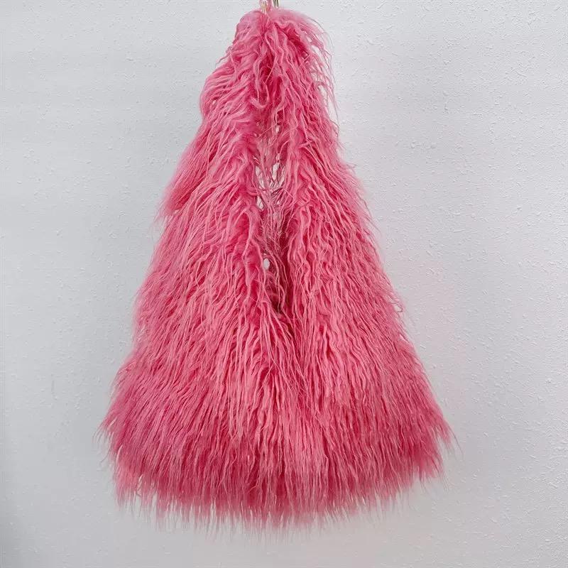 2025 NEW Wool Women's Plush Shoulder Bags Y2k Hot Girls Faux Fur Drawstring Bucket Bag Fashion Female Furry Purse Tote Handbags