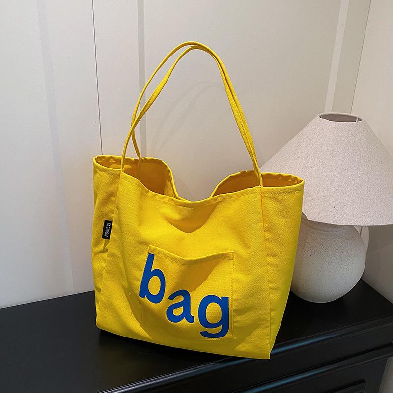 Fashi Letter Canvas Shoulder Bags for Women Large Capacity Simple Ladies Shopping Bag Casual Commuter Female Handbags Tote