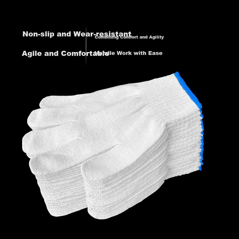 Shengfang Gloves, Labor Protection, Wear-Resistant, Work Anti-Slip, Thickened White Cotton Yarn, Construction Site Gloves, 500 Blue Edge, 20 Pairs