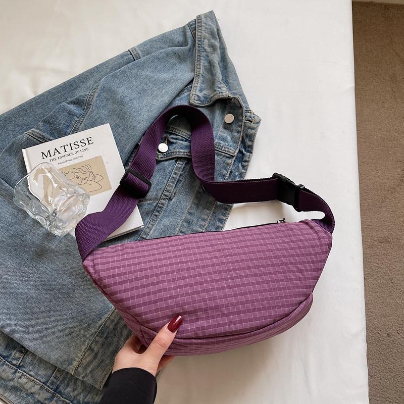 Grid Pattern Waist Bag Multiple Pockets Fashionable Crossbody Bag for Women Street Style Accessory