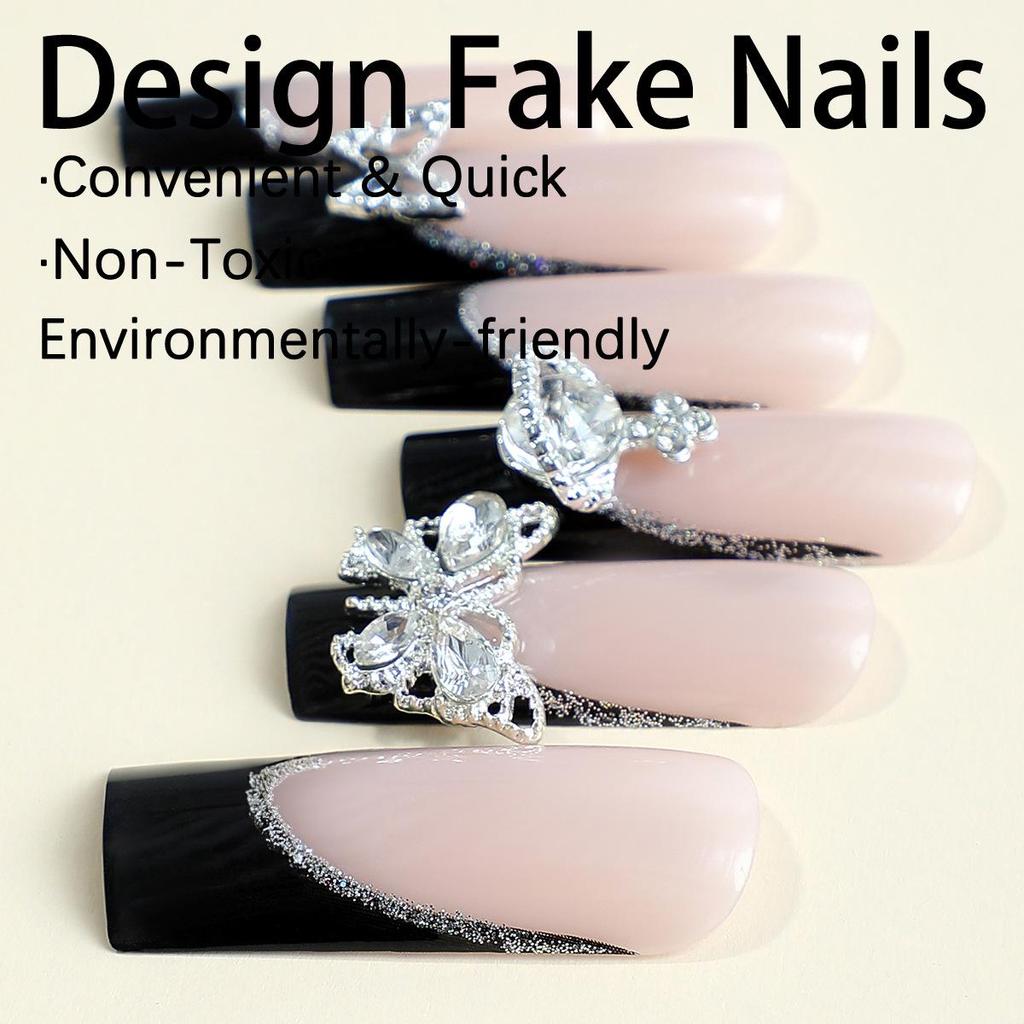 XXXL Extra Long Black French Butterfly Dot Nail Art Stickers