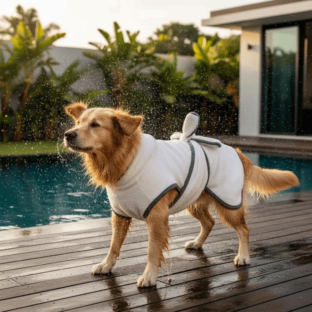 Pet Pajamas Coral Fleece Pet Bathrobe Towel Absorbent Tie Up Style Dog Bath Robe Hooded Comfortable Dog Bath Towel Swimming