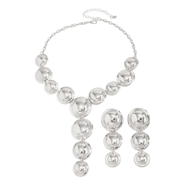Versatile Geometric Necklace and Matching Earrings Set Featuring Round Design and Metal Construction for Various Event