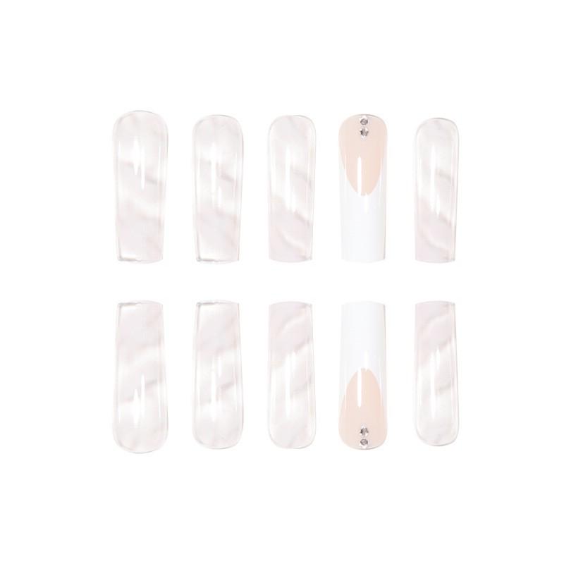 Clear French Tip Press-On Nails Long Rectangle Style Gel Adhesive Fake Women