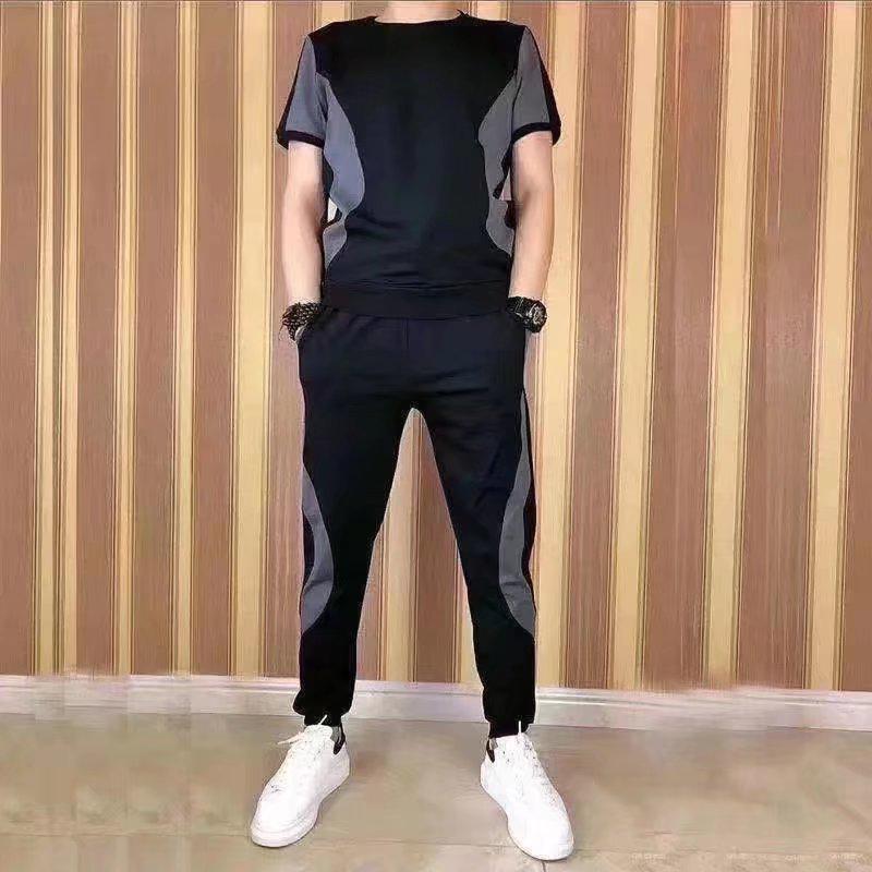 Trendy elastic thin sportswear men's suit summer nine-point pants vitality