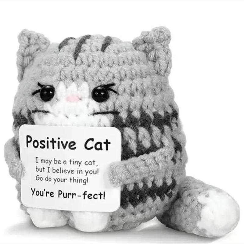 

New Crochet Cat Doll Ornament Home Room Decoration Handmade Knitted Positive Energy Cat Doll With Card Christmas Party Gifts