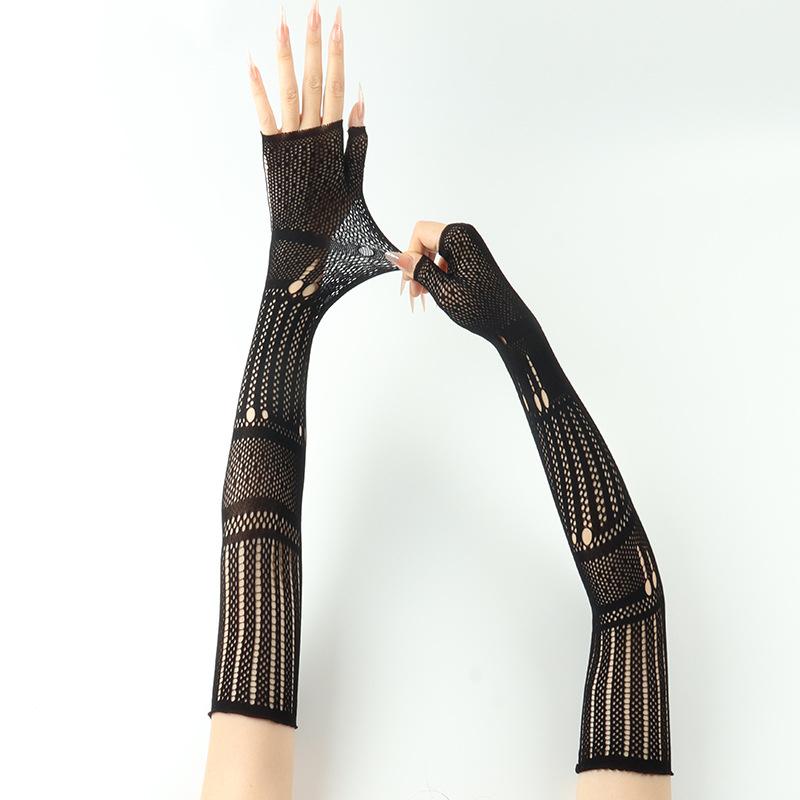 

Персонализированные Хэллоуин Черные Декоративные Сетчатые Перчатки Сексуальный Косплей Девушки Выступление Дышащие Ажурные Перчатки без Пальцев