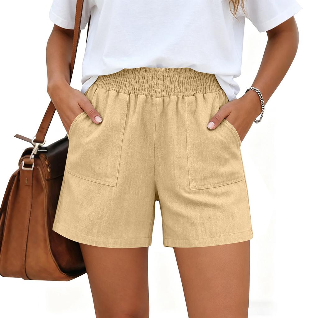 Women Casual High Waisted Wide Leg Linen Shorts With Pockets
