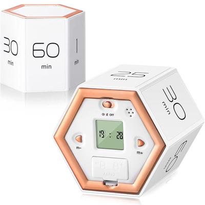 Rotierender Pomodoro-Timer, 5–60 Minuten, LED-Anzeige, Schiebeschalter, sechseckig, für den Schreibtisch, umgedrehter Produktivitäts-Timer, Vibrations-Stummschaltalarm für Arbeit, Arbeitszimmer, Küche
