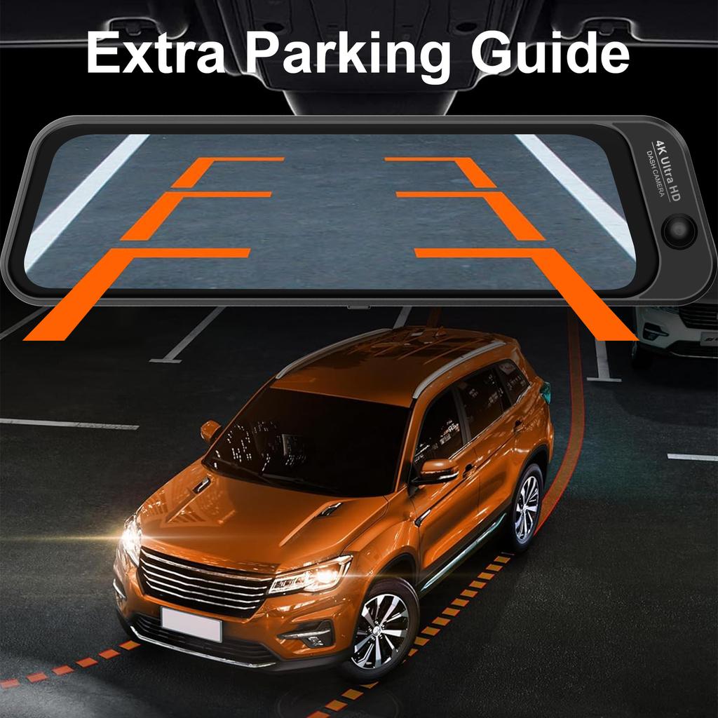 4K 10-Inch Streaming Media Dash Cam, 3 Lenses, WiFi, Night Vision, 170° Fisheye, Rearview Mirror