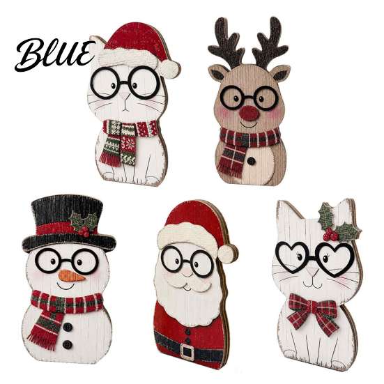Small Wood Christmas Rustic Farmhouse Decor Cute Cat Tabletop Ornaments Wooden Kitty Figurine Creative Stocking
