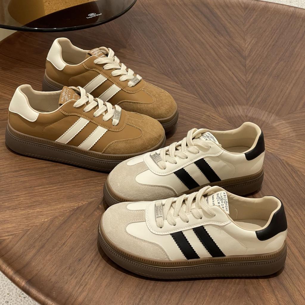 Mango Head Women's Thick-soled Leather White Shoes, New Retro Casual Board Shoes Tide