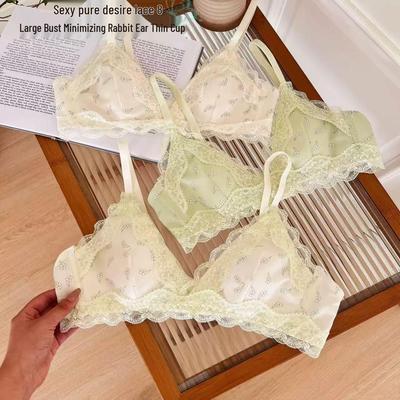 French Lace Trim Floral Women's Bra - Summer Thin Style with Rabbit Ear Cup, Breathable and Comfortable Fit for Large Bust