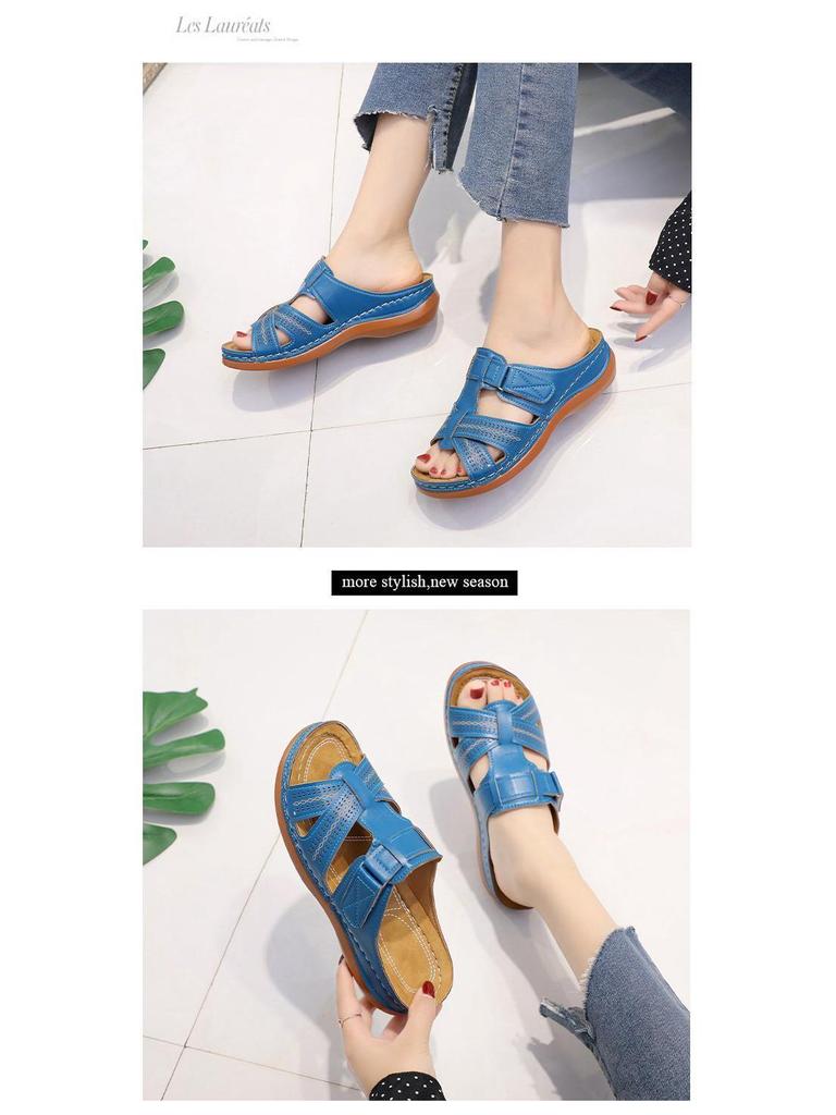 2022 Women's Retro Thick-Soled Sandals - European and American Style, Solid Color, Sizes 43-44