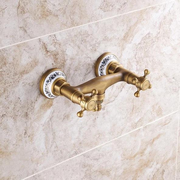 Retro Shower Faucets Antique Brass Ceramics