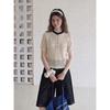 Oatmeal Polo Neck Hollow Ice Silk Knitted Short Sleeve T-Shirt Women's Summer Loose Design Niche Lapel Top