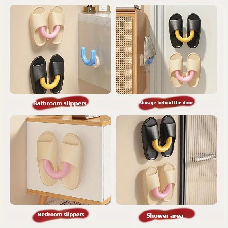 Bathroom Suction Cup Slipper Holder Space Saving U Slipper Storage Rack No Drill Multi-Purpose Organizer Multi Scene Storage