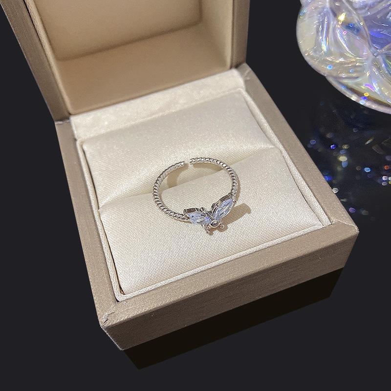 Ins Tide Design Sense Zircon Butterfly Ring Female Plain Ring Open Ring Internet Celebrity Same Hand