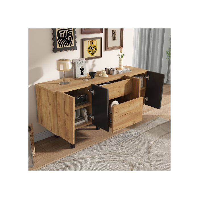 Meuble TV contemporain avec rangement pour TV 60 pouces ; centre de divertissement en bois