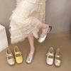 Retro Silver French Flat Bottom Light Mouth Single Shoes Women's 2025 Spring and Summer New Flat Bottom with Skirt Mary Jane Shoes
