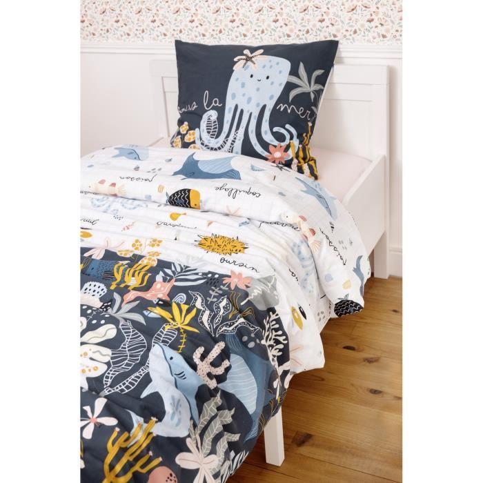 Housse de couette + taie - Octopia - Le Poulpe - 140 x 200 cm - 100% Coton - Imprimé recto/verso