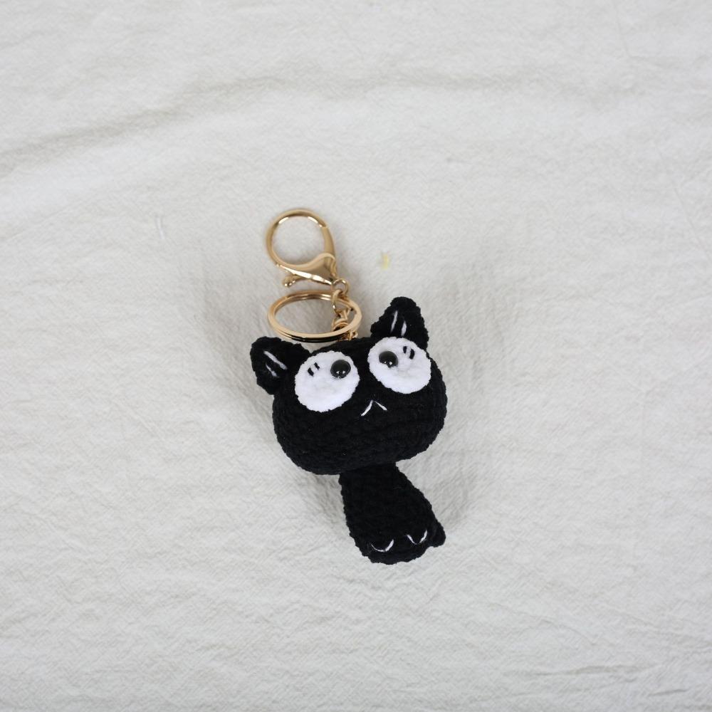 Cartoon Cat Crochet Keyrings Handmaking Knitted Key Ring Exquisite Black Kitten Keyrings Backpack
