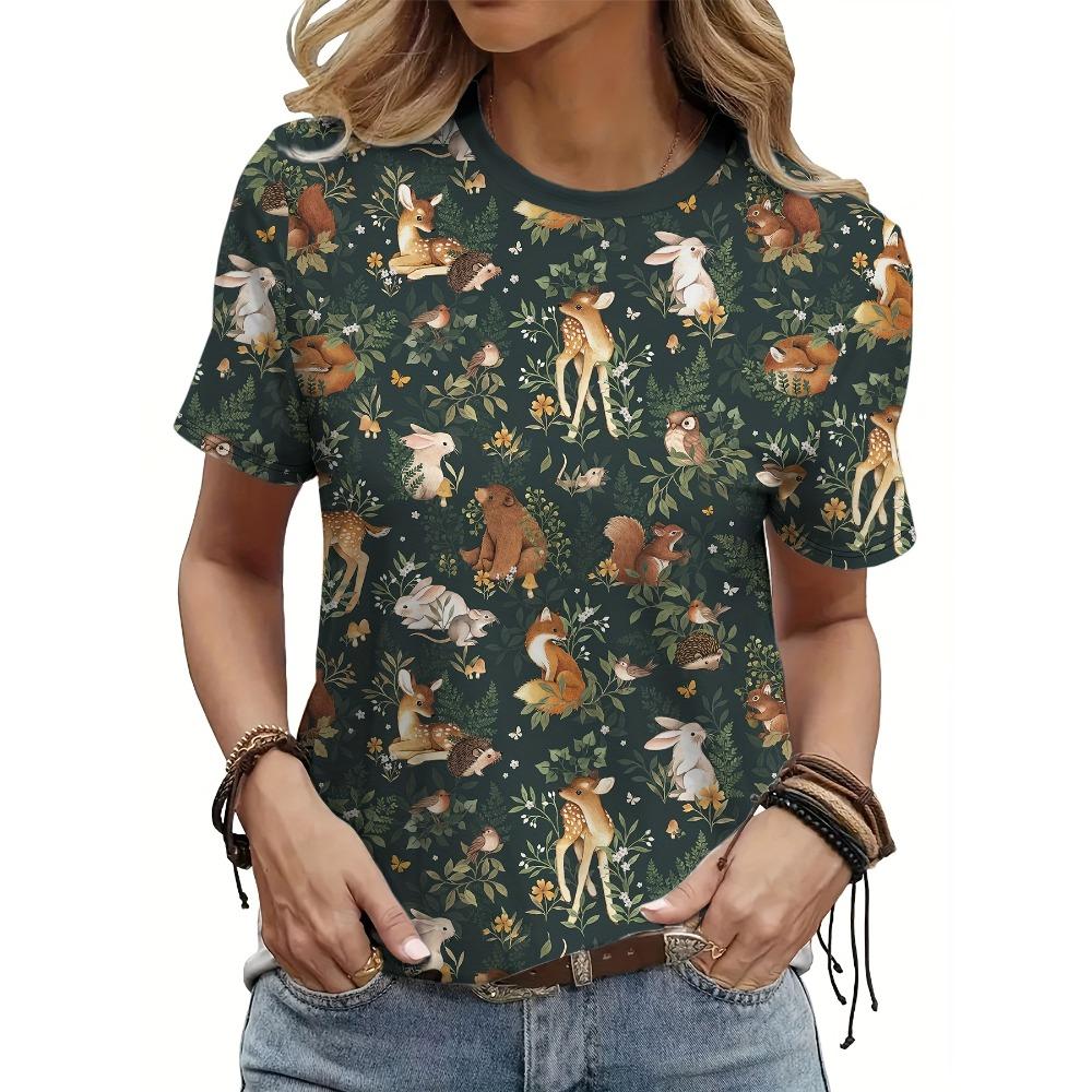 Women's Tee Cute Coffee Cow Star Graphic, Playful Cartoon Animal Design for Casual Daily Wear