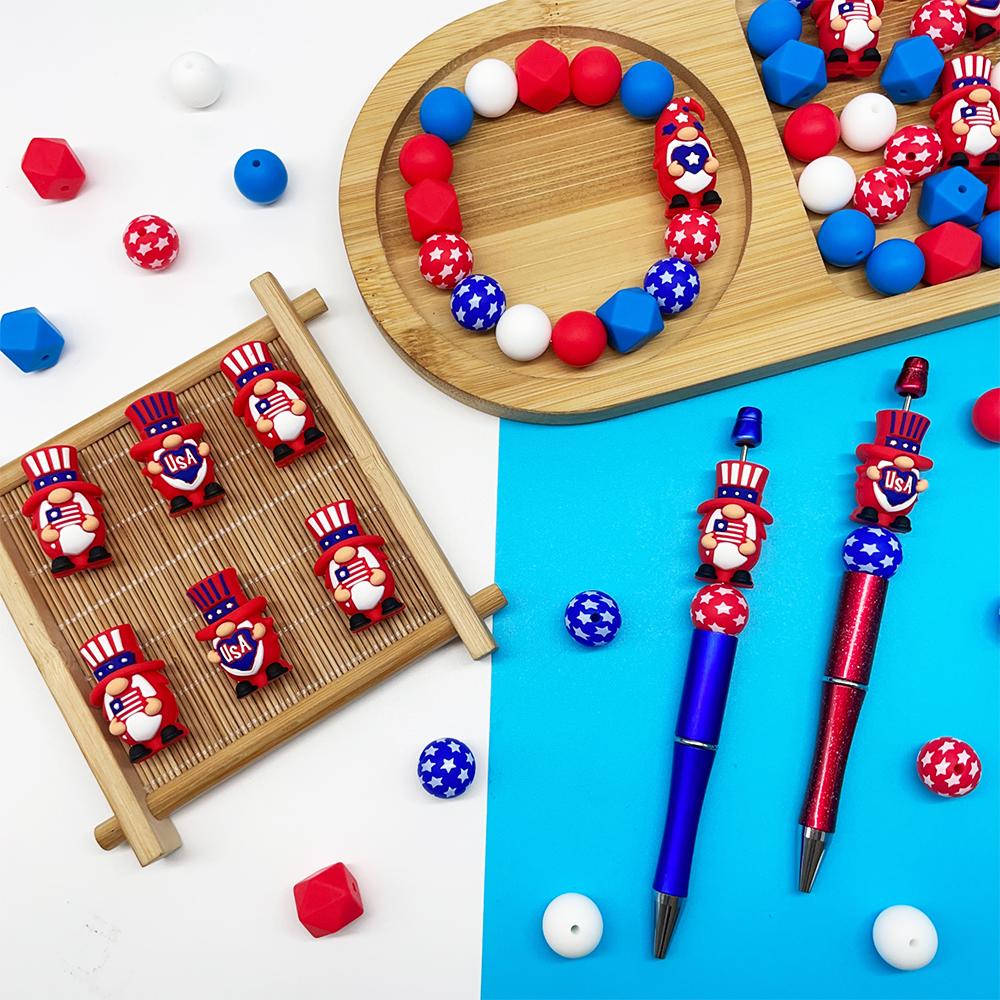 25/49PCS 3D US Independence Day Silicone Bead Set, Perfect for DIY Handmade Crafts Such As Keychains, Necklaces, Bracelets, Etc