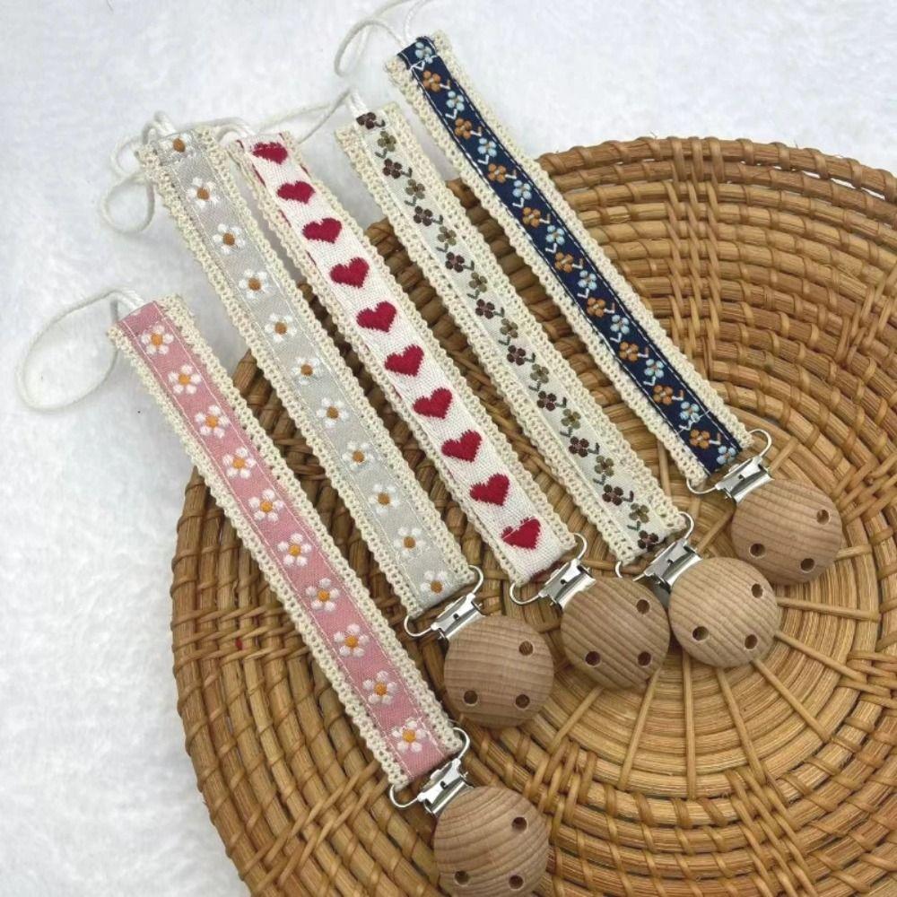 Wooden Dummy Nipple Holder Cute Flower Print Teether Pendant New Baby Pacifier Chain  Baby Use