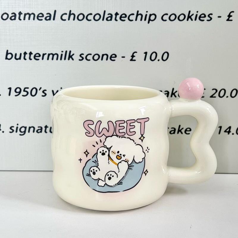 

High Value Line Puppy Straw Cup Girl Cute Ceramic Mug with Lid Couple Water Cup Birthday Gift 301-400ml