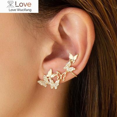 New Cute Butterfly Ear Clip Earrings For Women Luxury Creative Design High Quality Jewelry Mosaic Rhinestones All -Match