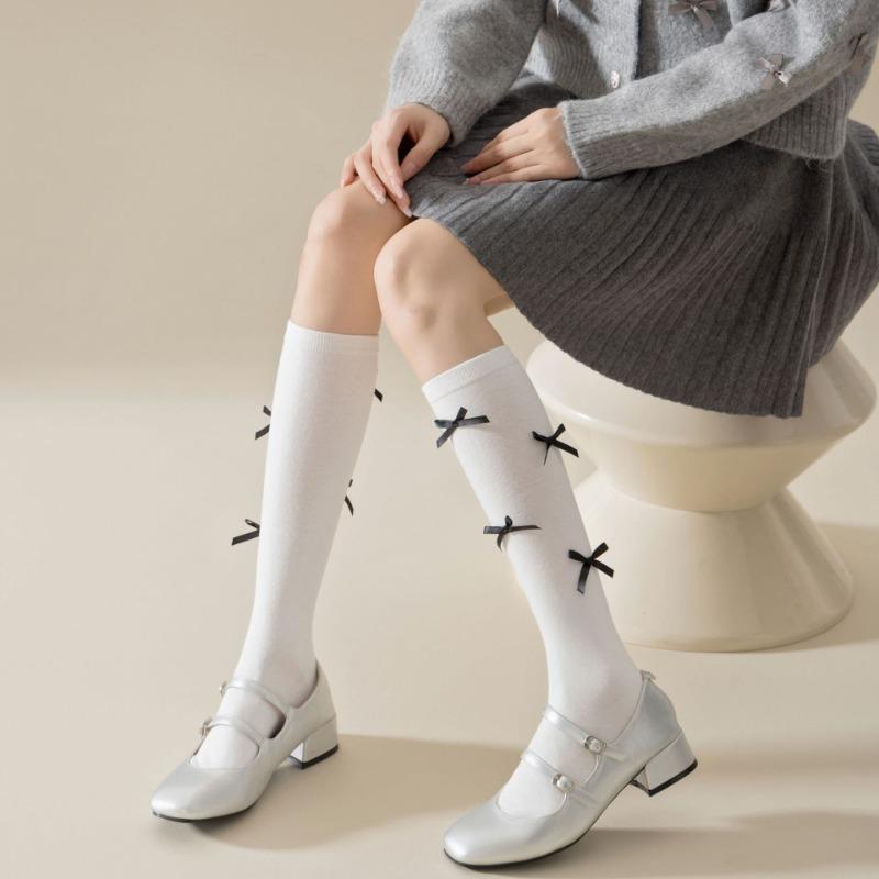 Micro-pressure Calf Socks, Bow Long Stockings, Cotton Boneless Socks, Women's Knee-high Socks