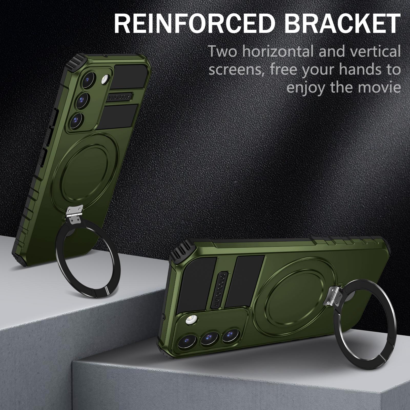 

For Samsung Galaxy S22+ 5G Kickstand Cover PC+TPU Phone Case Compatible with MagSafe Green