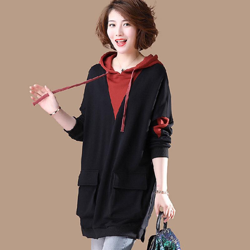 Korean Style Women's Plus Size Hooded Sweatshirt - Long Sleeve, Mid-Length, for Autumn 2021