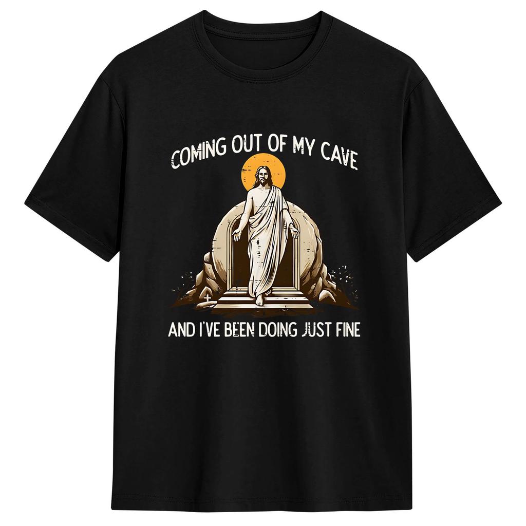 Streetwear TShirt Coming Out of My Cave the Jesus Resurrection Easter Cotton TShirts Tee Shirt Summer Aesthetic Short Sleeve
