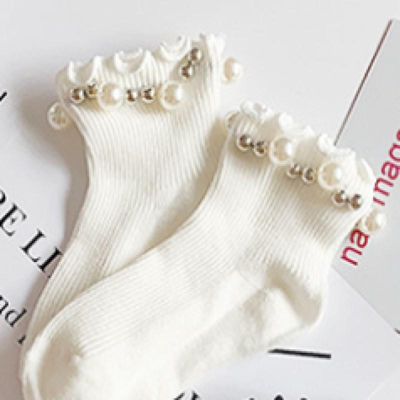 Bavlněné ponožky v korejském stylu v bonbónových barvách s perlami a krajkovými pruhy pro holčičky