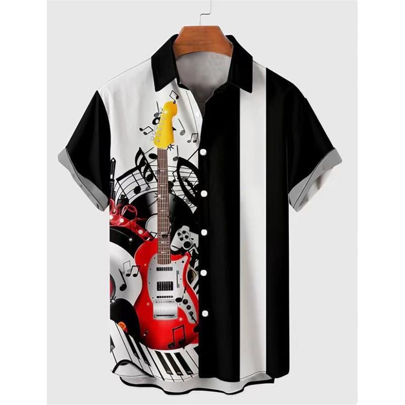 Men's Shirt Summer Hawaiian Shirt Pattern Print Music Notes Outdoor Street Short Sleeved Printed Clothing Fashion Designer