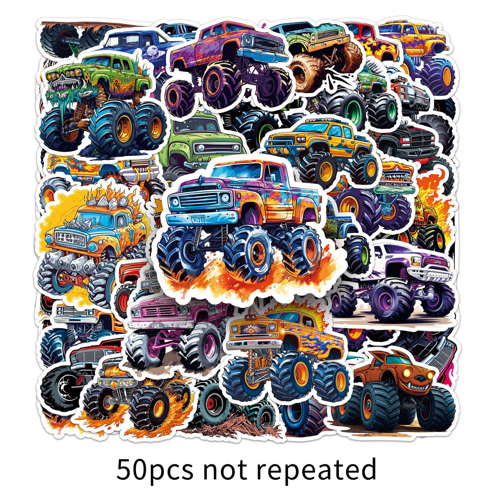 50pcs Monster Truck Trendy Playful Stickers for Guitar, Headphones, and Computers
