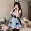 WhimsiNova Maid Costume Babydoll Halloween Popular Photo Shoot Gift 5-Piece Set, Sexy, Naughty, Open-Breasted, Sleeveless, Plaid, Lace, Costume, Cute,