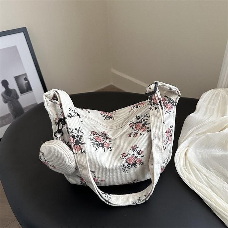 Stylish Women's Shoulder Bag 2024 Chic Floral Design Nylon Tote For Casual Travel
