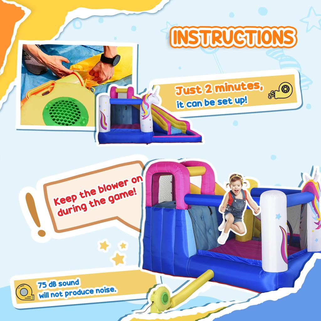 5 In 1 Bouncy Castle, with Blower, for Ages 3-8 Years - Multicoloured