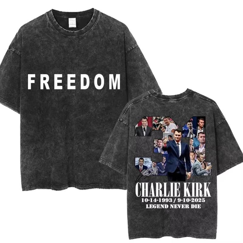 Justice for Charlie Kirk Freedom Washed T Shirt Fashion Unisex Women Vintage T Shirts Oversized  Cotton Casual Tees Streetwear