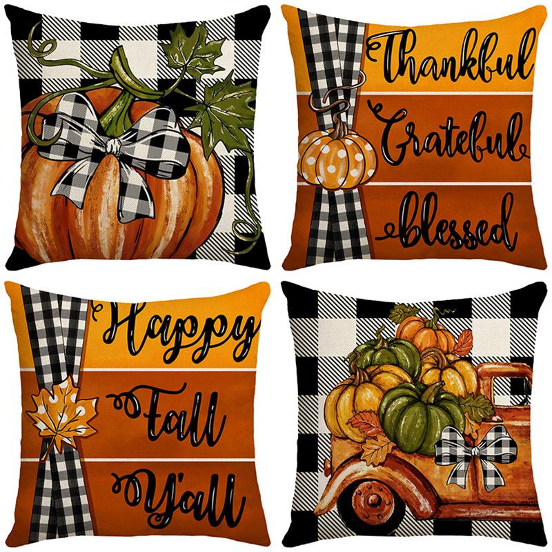 Autumn New Pumpkin Letter Linen Waist Cushion Cover Sofa Decoration Thanksgiving Bedroom Pillow Cover