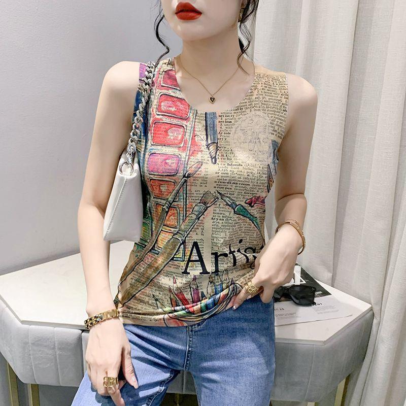 Summer Fashion Personalized Printed Sleeveless Vest for Women in Summer Wear Slim Fit Inner Strap Base Versatile Top