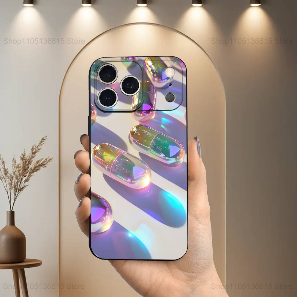 

Pills Pink Art For iPhone 12,16,11,14,15,17,13,X,Mini,SE,XS,Plus,Pro Max,8,7,XR,Soft Silicone Black Case iPhone16