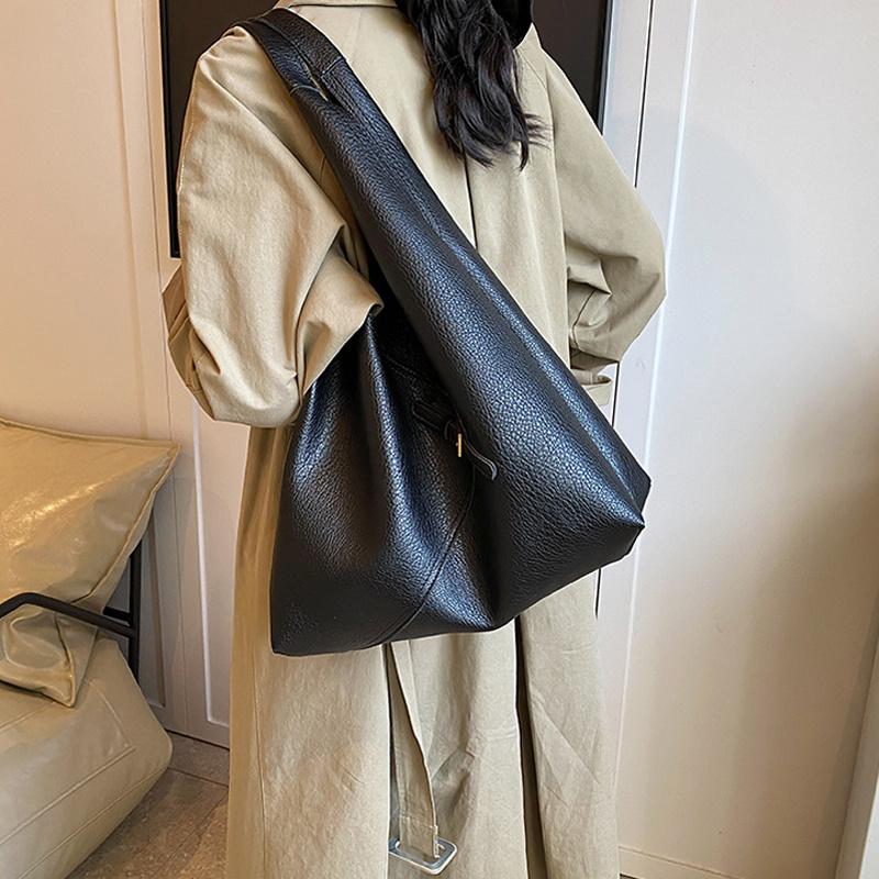 Lychee Pattern Shoulder Bag For Women Soft PU Leather Large Capacity Shopper Totes Winter Underarm Handbags