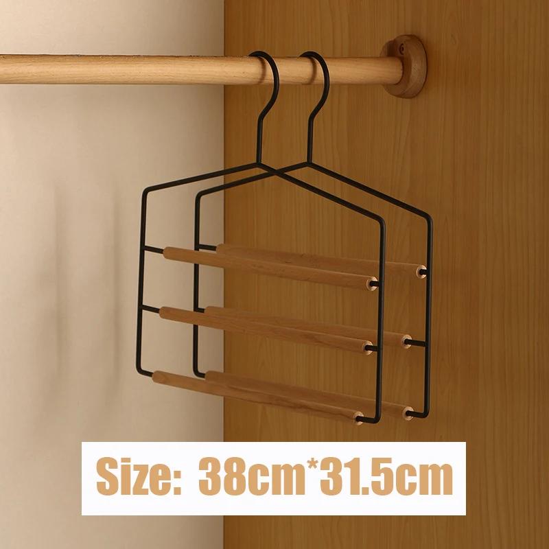 3 Tiers Wooden Pants Hangers,Space Saving Multi-Layer Trouser Racks,Multi-functional Iron Clothes Hanger for Scarf Tie Towel