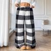 Winter New Style Women's Checked Casual Pants with Adjustable Elastic Waist and Fluffy Long Legs